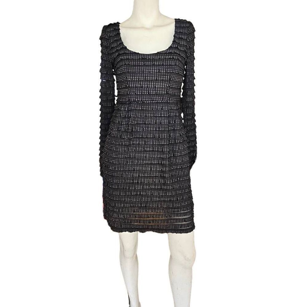 Nanette Lepore womens Sz 0 black silver polkadots ruffled dress - Picture 1 of 9